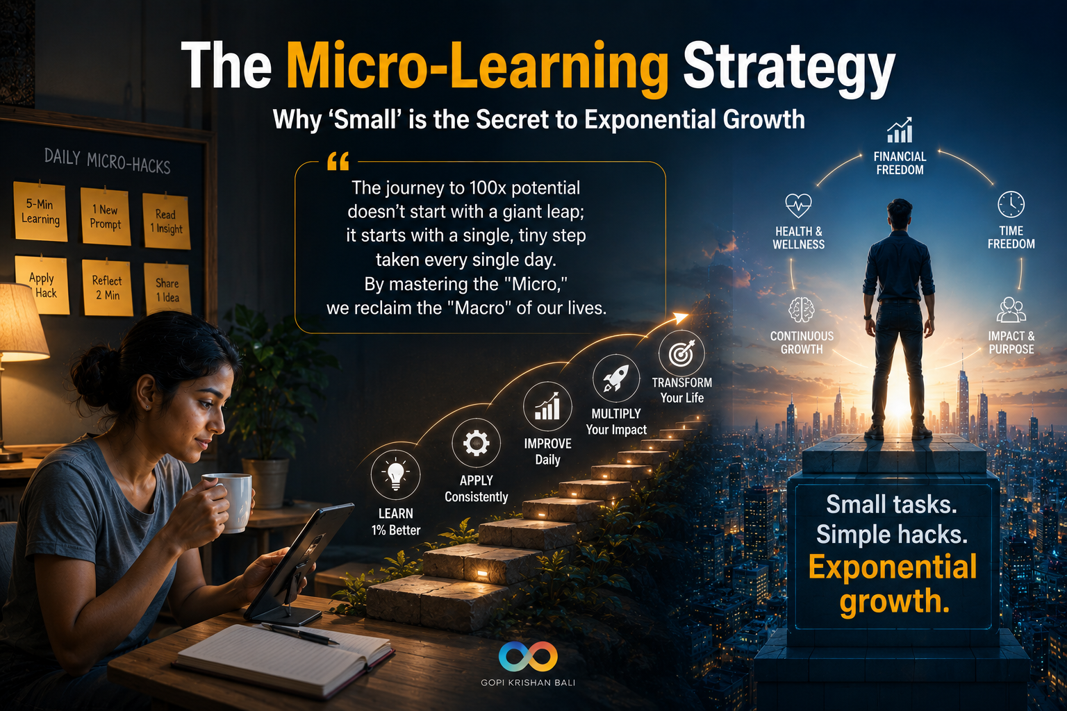 The Micro-Learning Strategy" Tagline: 'Why ‘Small’ is the Secret to Exponential Growth' Small tasks. Simple hacks. Exponential growth.at Know How @ https://NxtGenAi.in